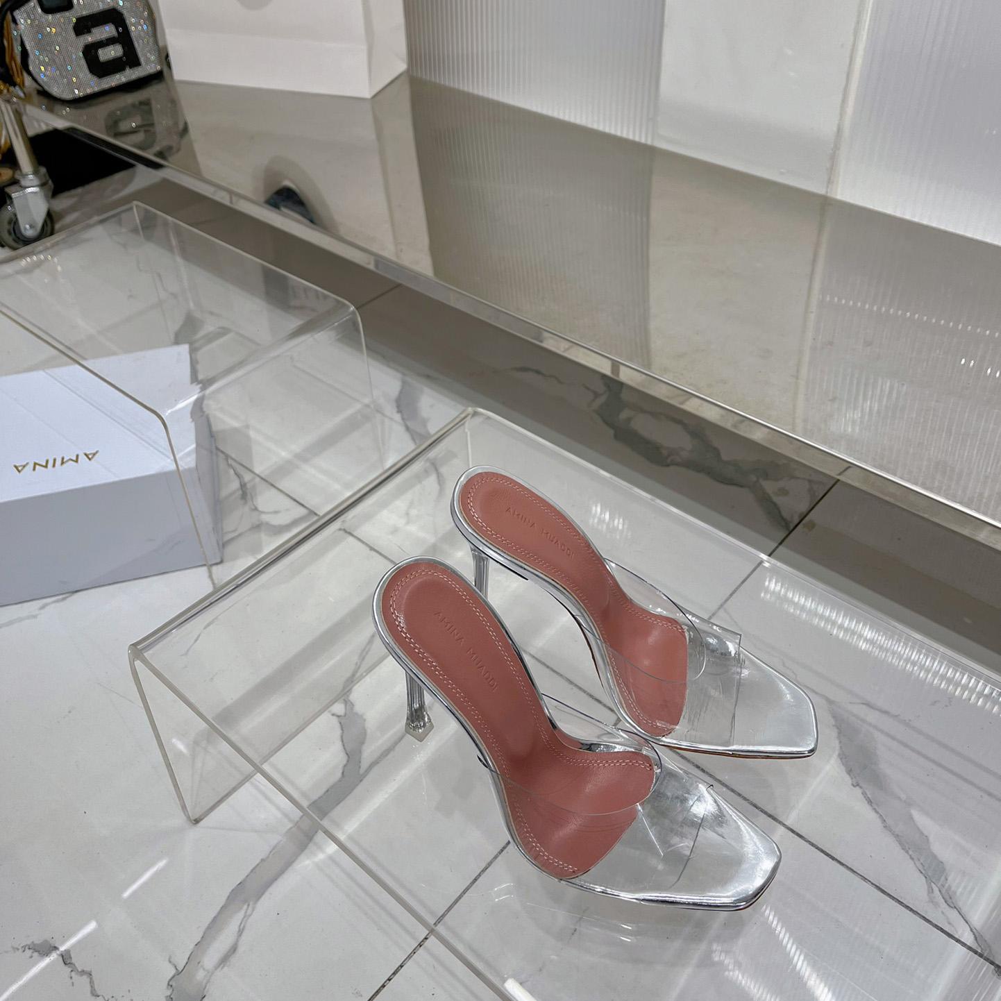Amina Muaddi Lupita Glass Mules   110mm - DopestKickz