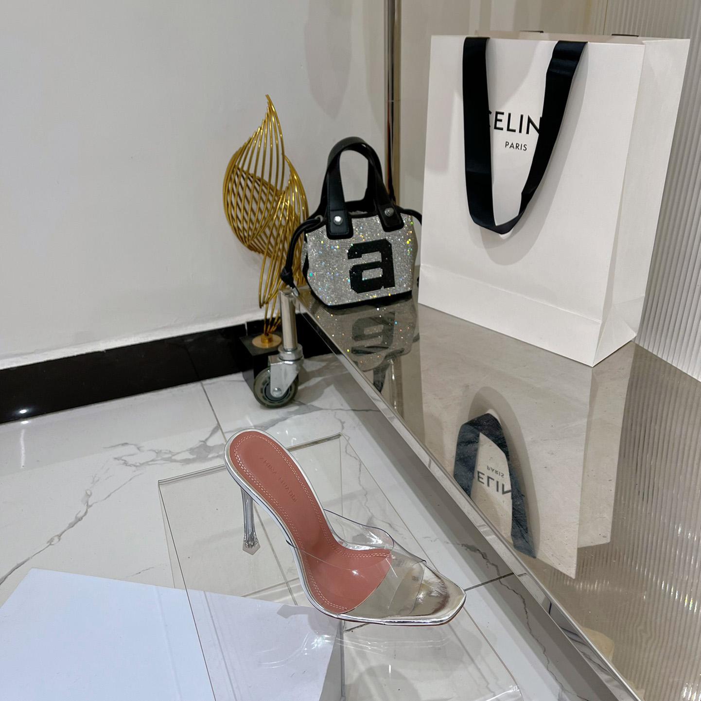 Amina Muaddi Lupita Glass Mules   110mm - DopestKickz