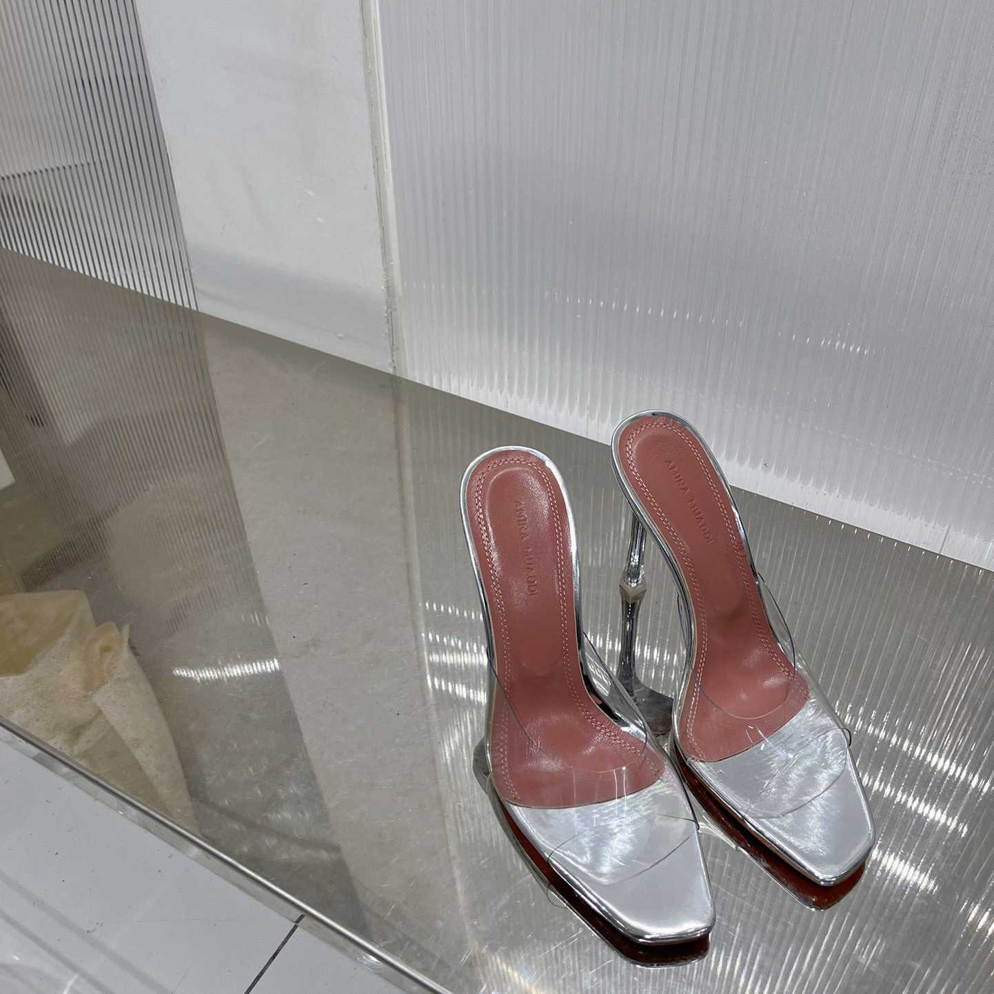 Amina Muaddi Lupita Glass Mules   110mm - DopestKickz