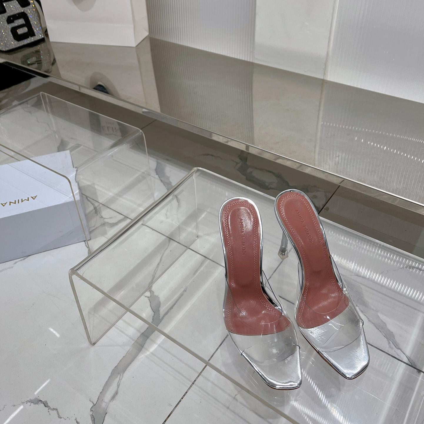 Amina Muaddi Lupita Glass Mules   110mm - DopestKickz