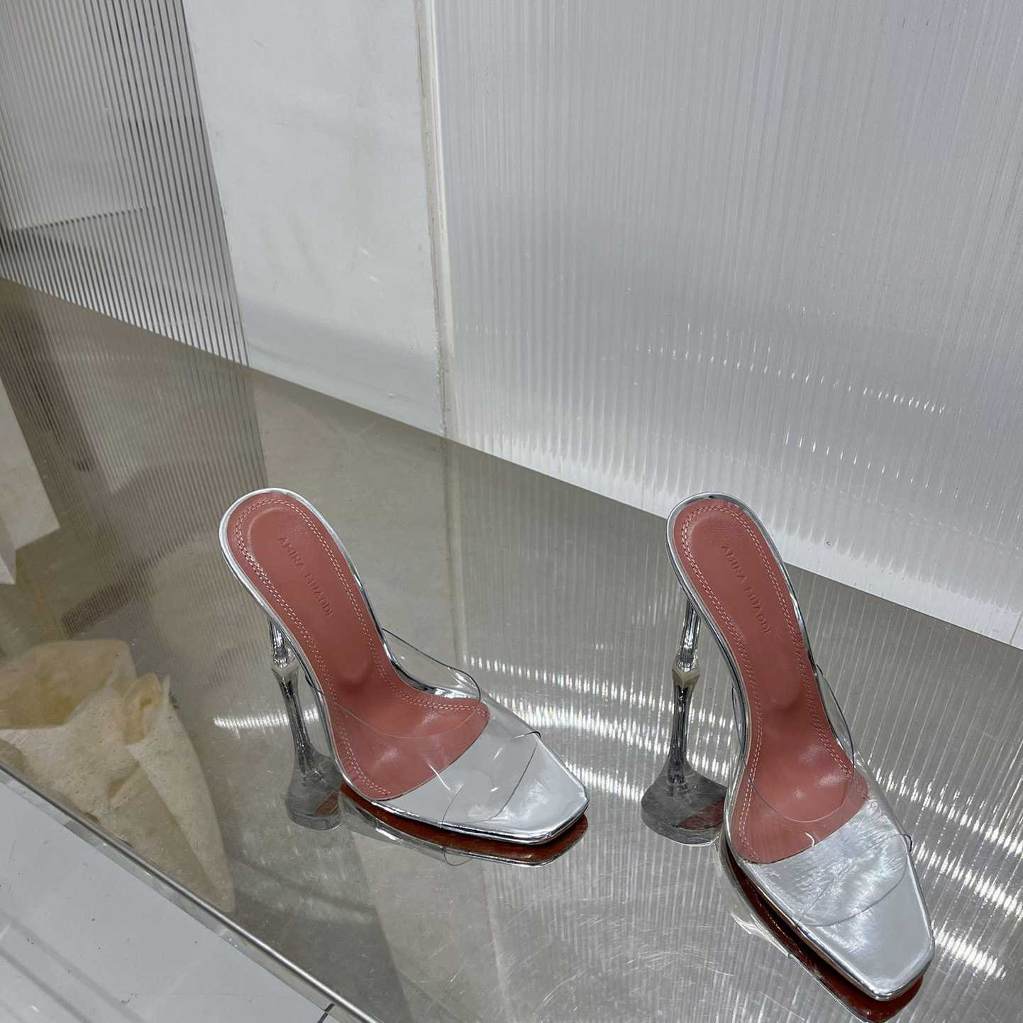 Amina Muaddi Lupita Glass Mules   110mm - DopestKickz