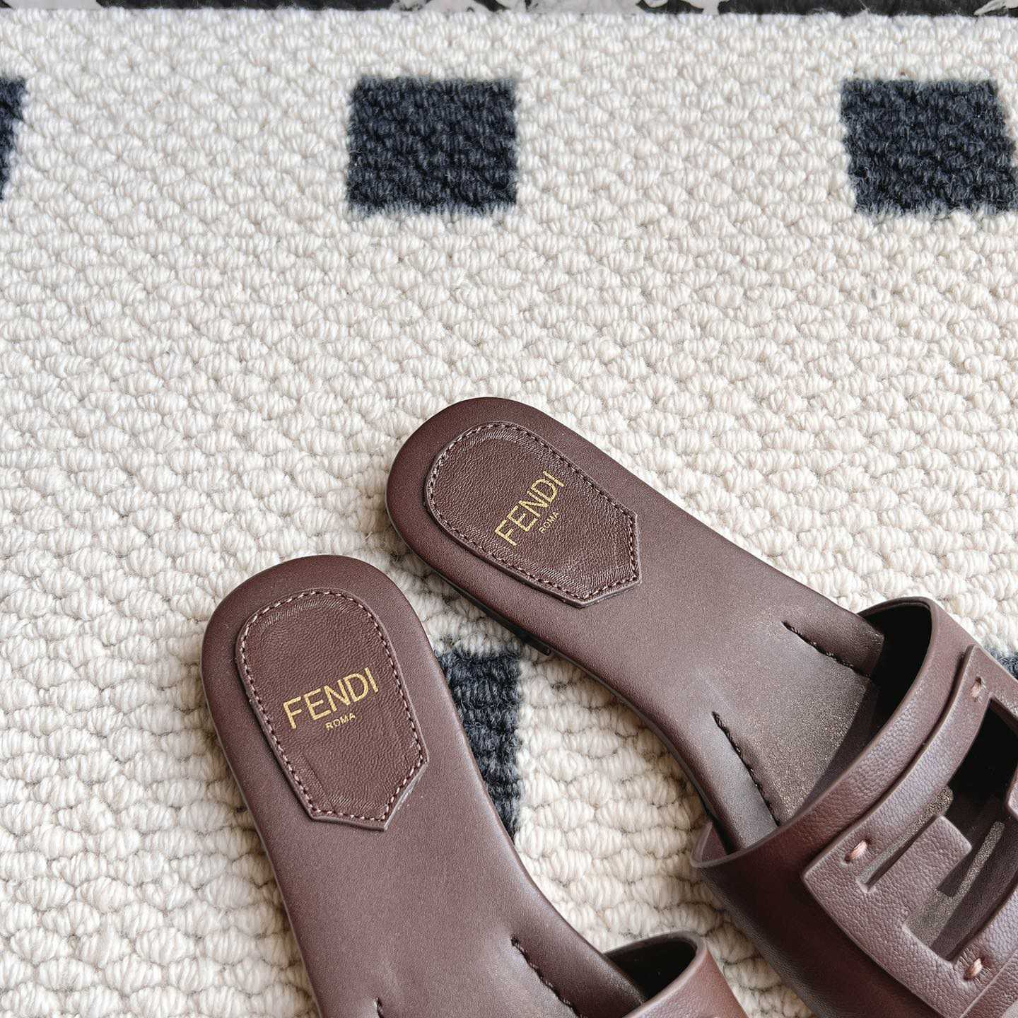 Fendi Baguette Brown Leather Slides - DopestKickz
