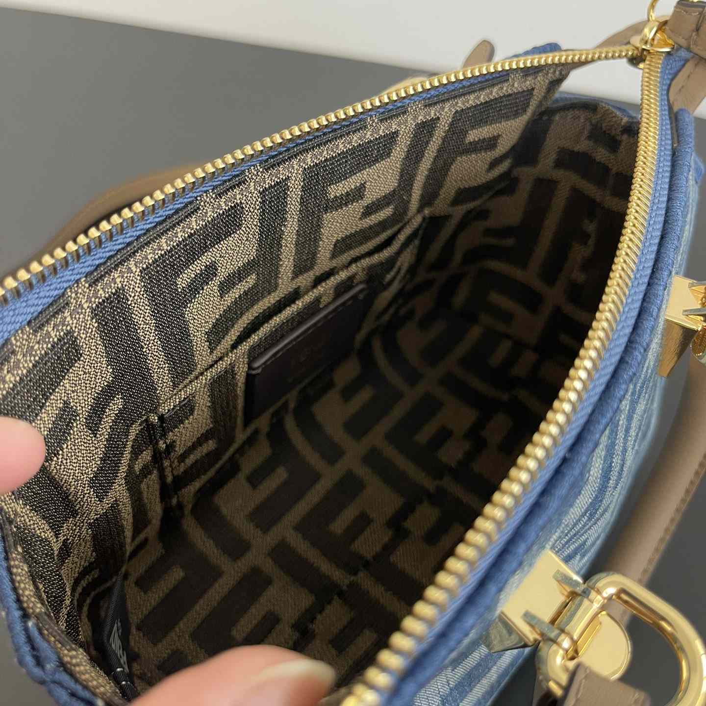 Fendi By The Way Mini Light blue FF Denim Fabric Mini Bag - DopestKickz