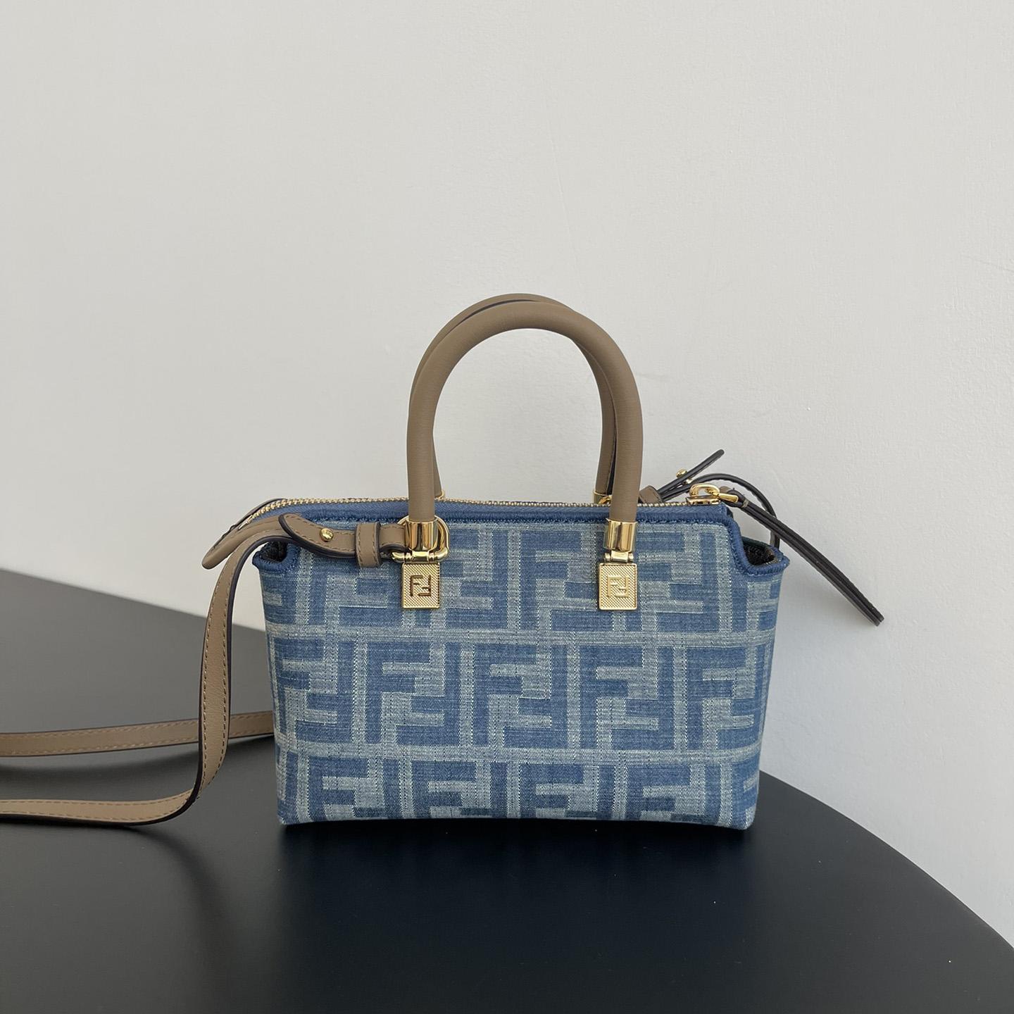 Fendi By The Way Mini Light blue FF Denim Fabric Mini Bag - DopestKickz