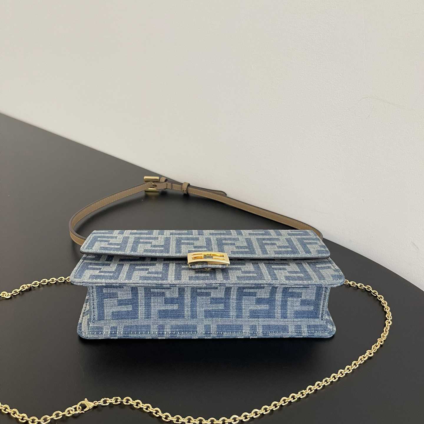 Fendi Wallet On Chain Baguette Light Blue FF Denim Fabric Wallet - DopestKickz