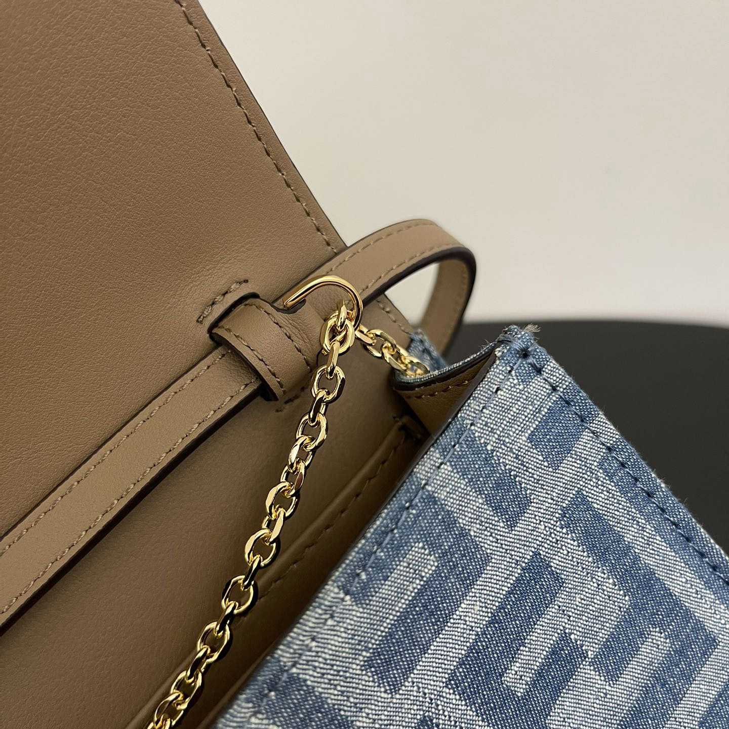 Fendi Wallet On Chain Baguette Light Blue FF Denim Fabric Wallet - DopestKickz