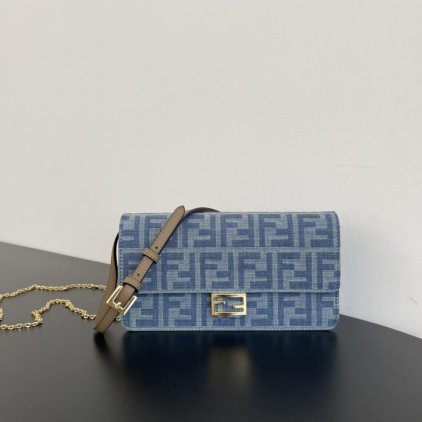 Fendi Wallet On Chain Baguette Light Blue FF Denim Fabric Wallet - DopestKickz