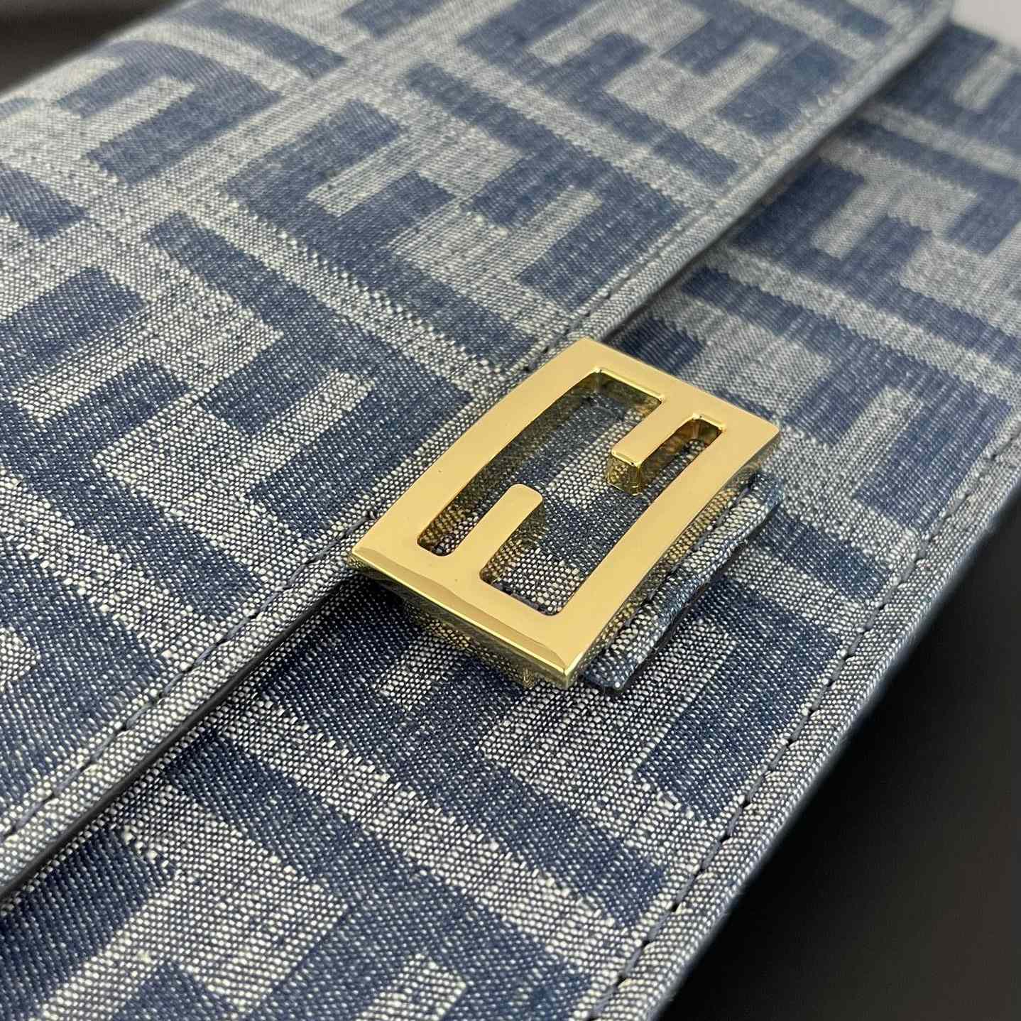 Fendi Wallet On Chain Baguette Light Blue FF Denim Fabric Wallet - DopestKickz