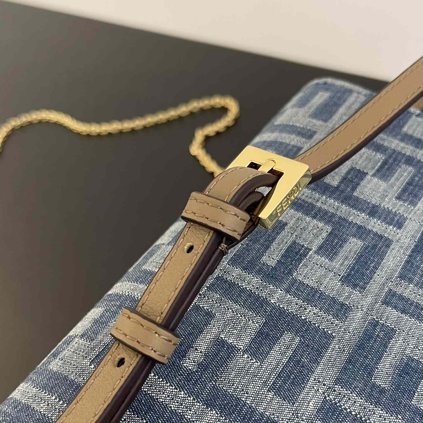 Fendi Wallet On Chain Baguette Light Blue FF Denim Fabric Wallet - DopestKickz