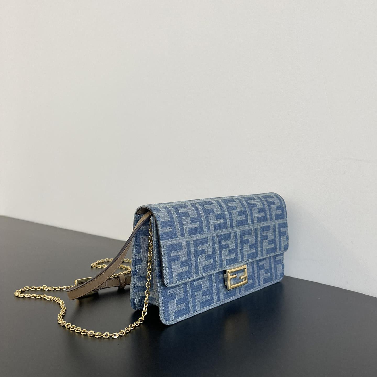 Fendi Wallet On Chain Baguette Light Blue FF Denim Fabric Wallet - DopestKickz
