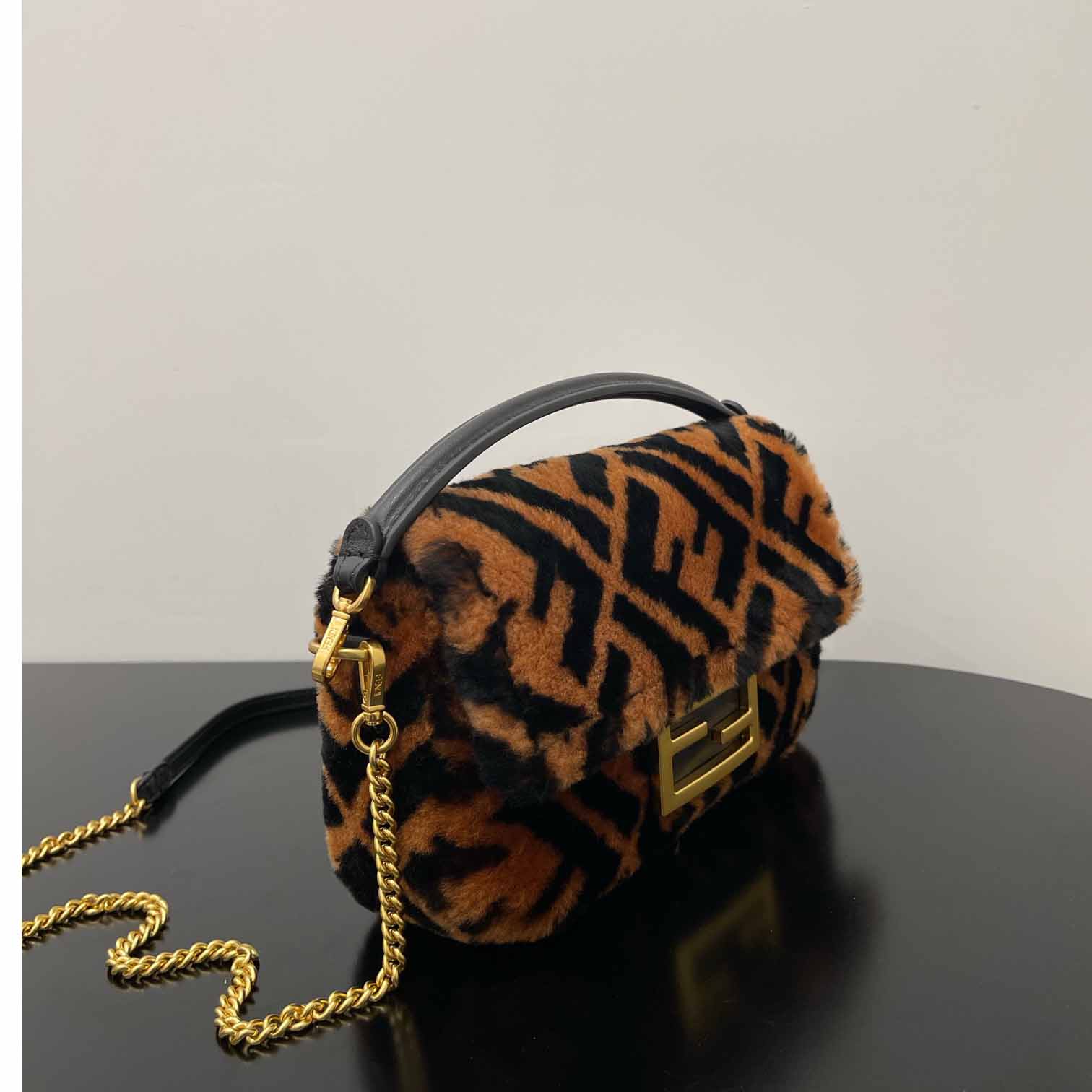 Fendi Mini Baguette Brown Sheepskin Bag - DopestKickz