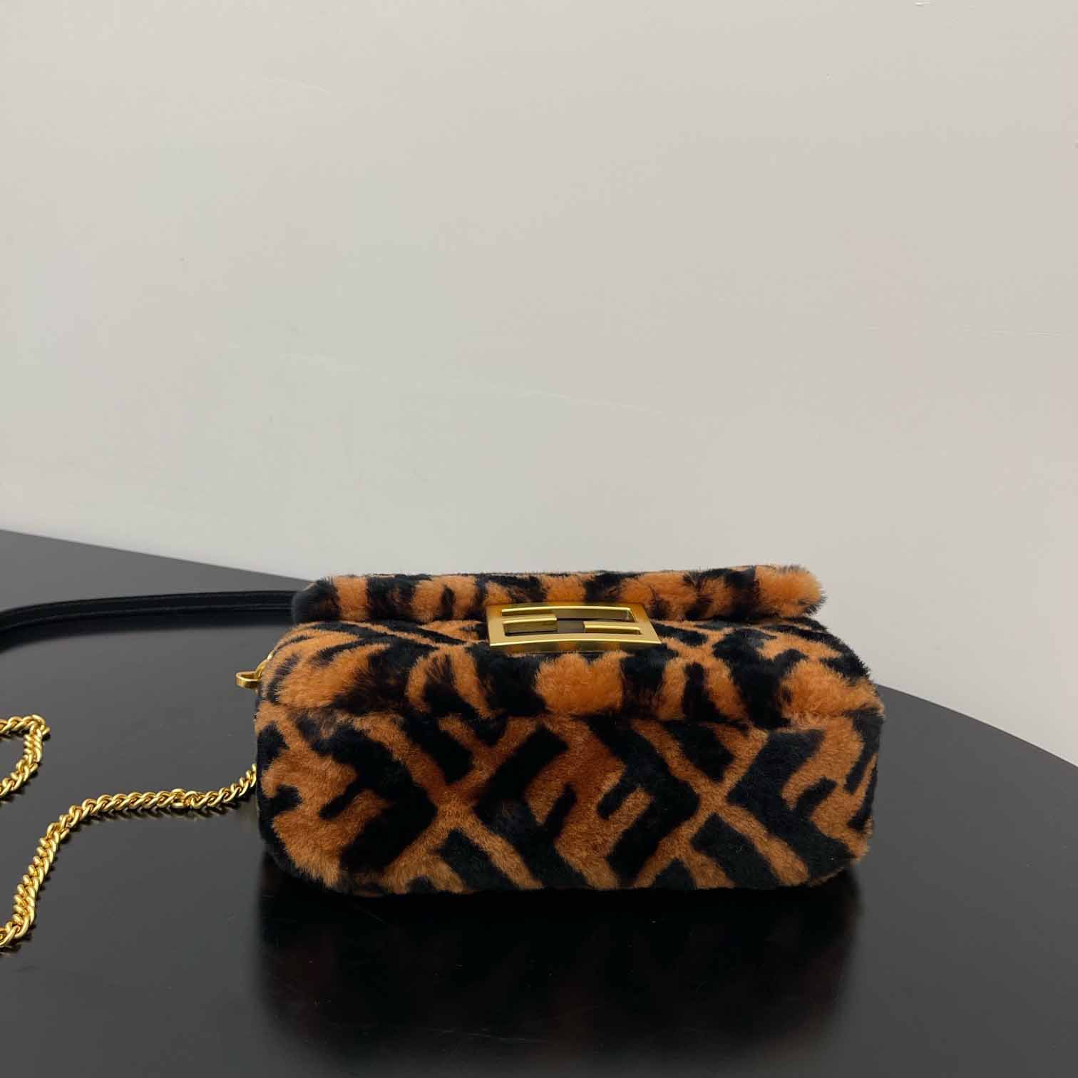 Fendi Mini Baguette Brown Sheepskin Bag - DopestKickz