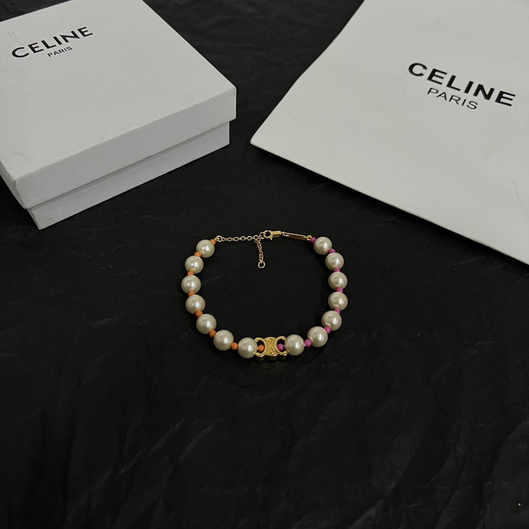 Celine Plage Pearl Bracelet In Brass With Gold Finish And Resin - DopestKickz