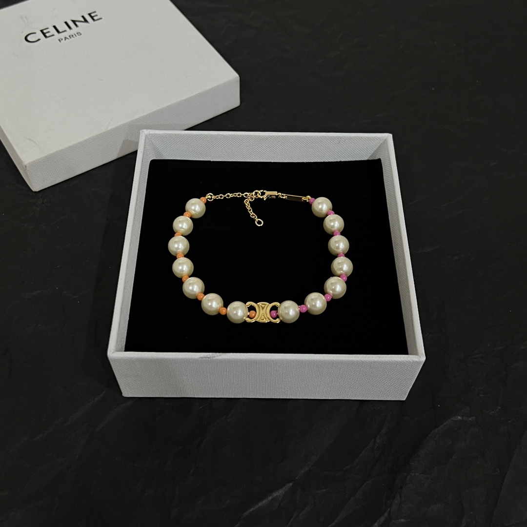 Celine Plage Pearl Bracelet In Brass With Gold Finish And Resin - DopestKickz