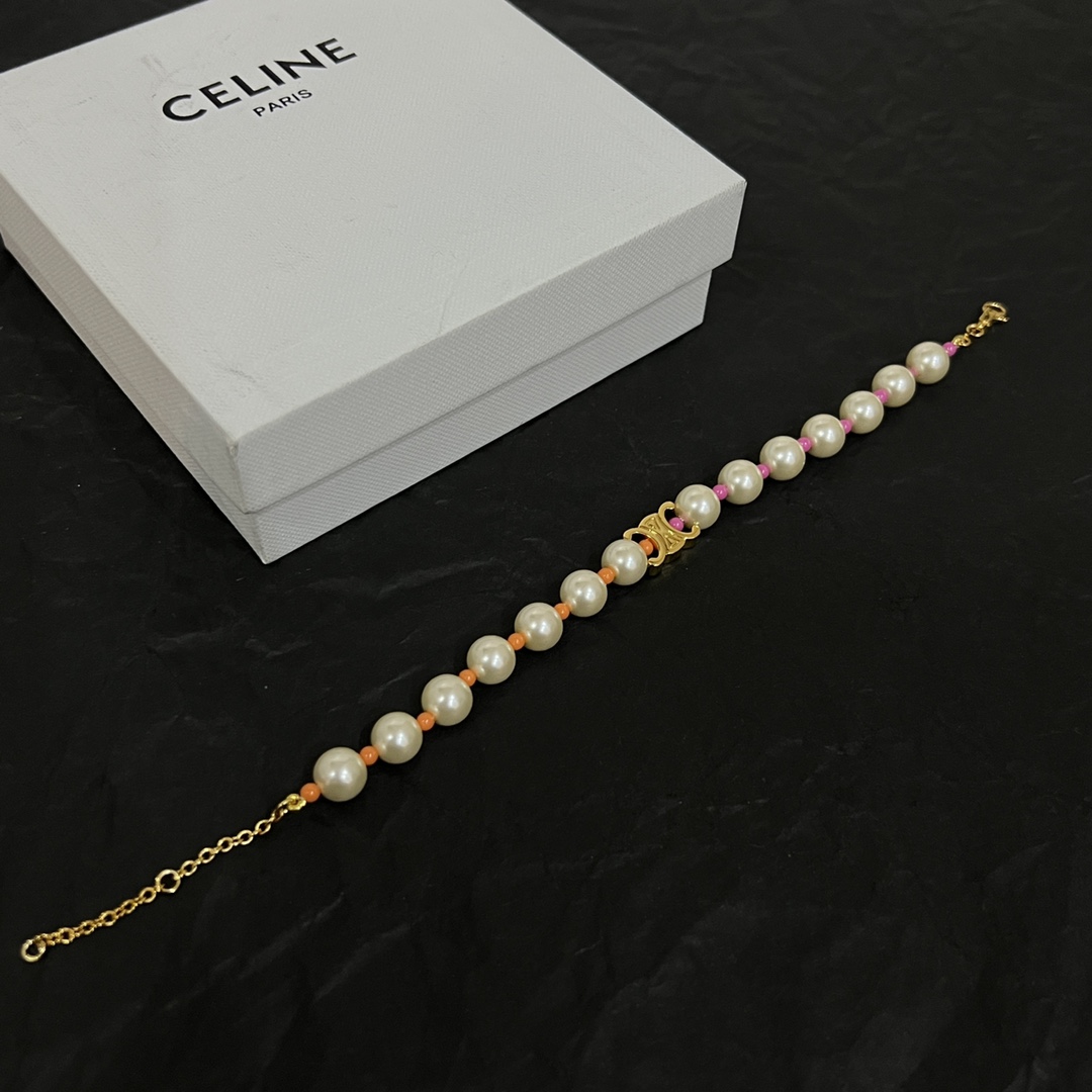 Celine Plage Pearl Bracelet In Brass With Gold Finish And Resin - DopestKickz