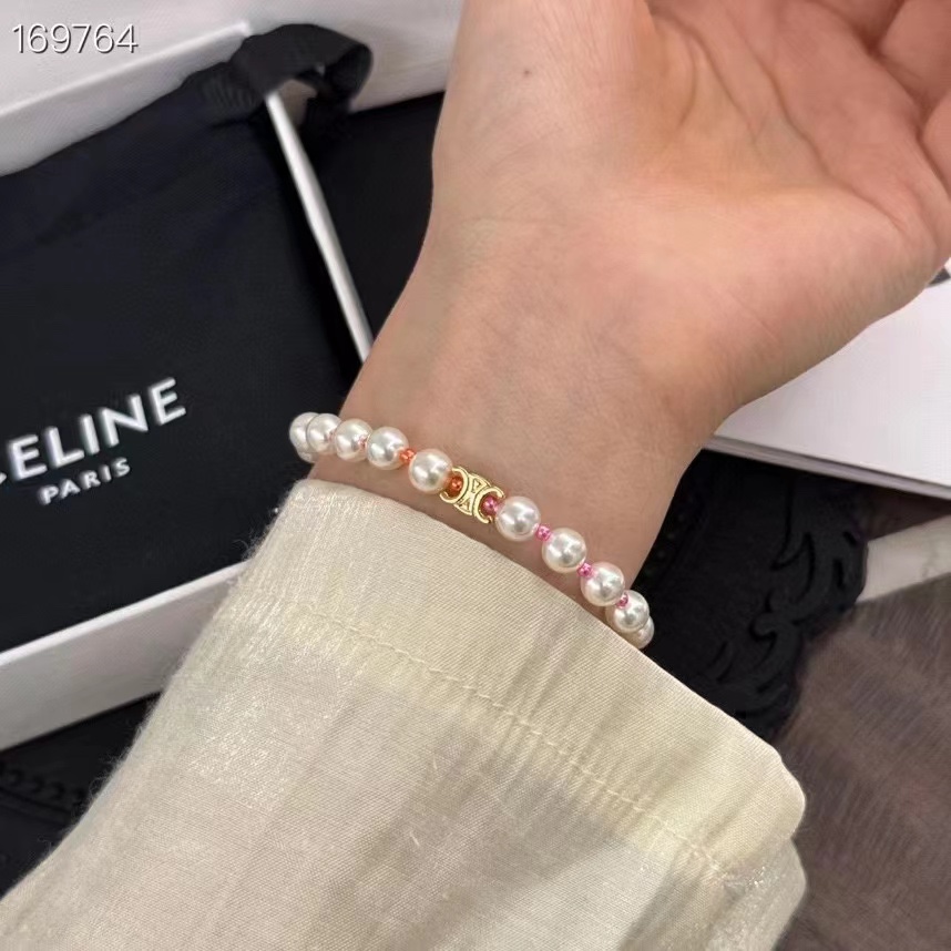 Celine Plage Pearl Bracelet In Brass With Gold Finish And Resin - DopestKickz
