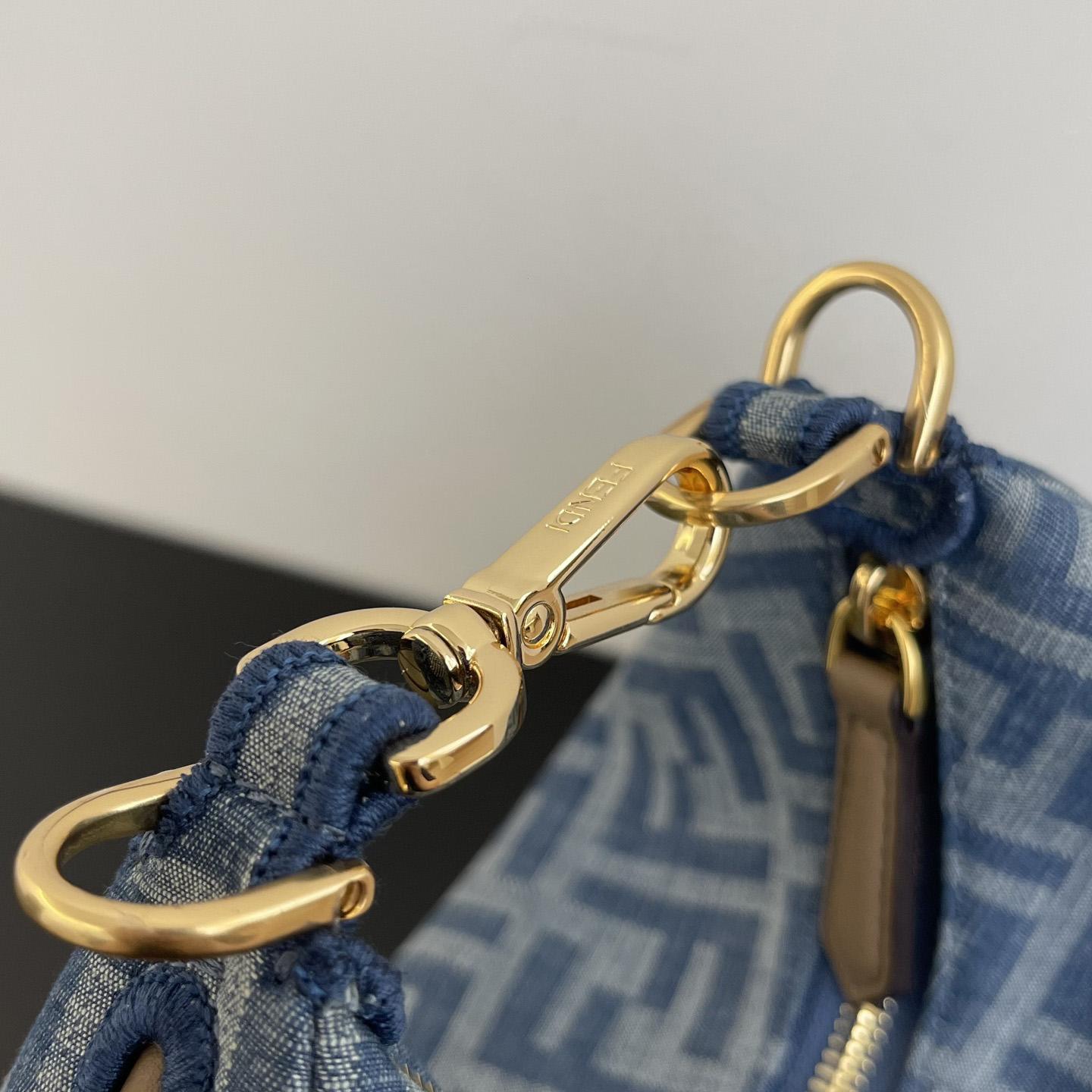 Fendi Women's Blue Graphy Mini Ff Denim & Leather Hobo Bag  - DopestKickz