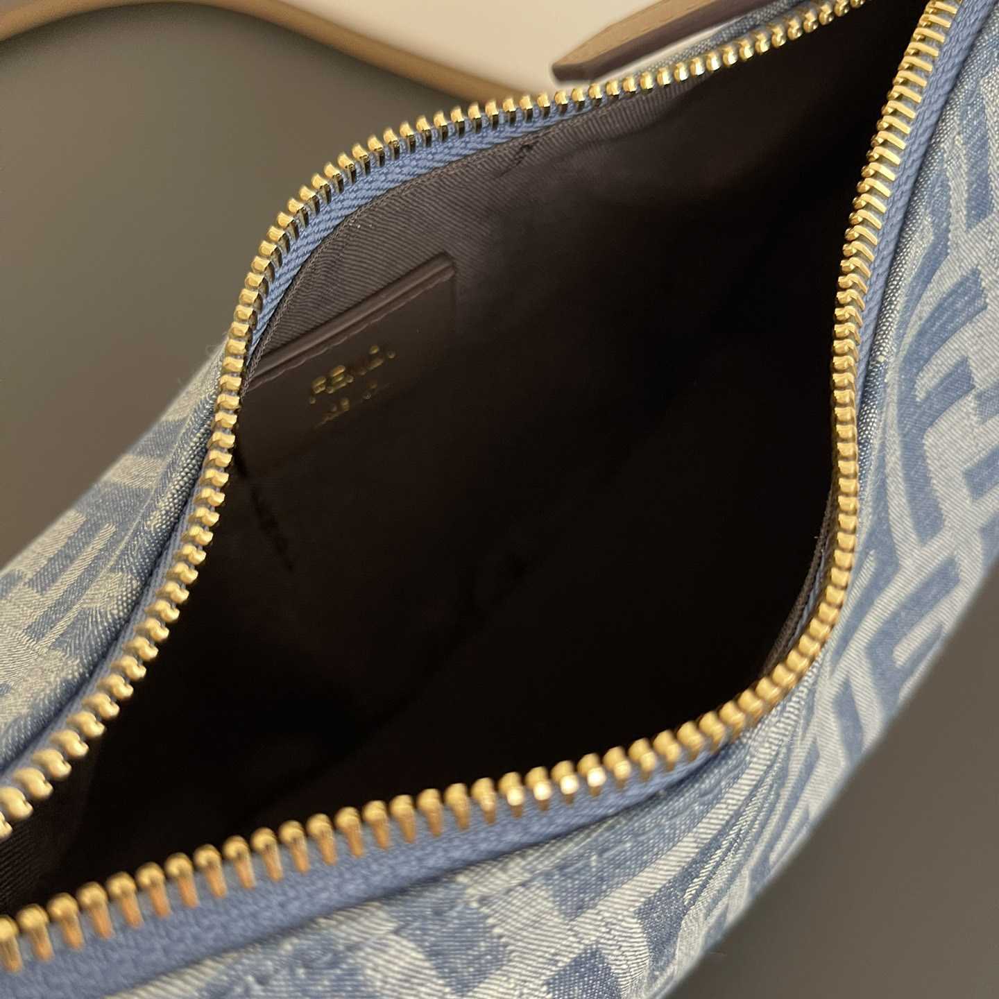 Fendi Women's Blue Graphy Mini Ff Denim & Leather Hobo Bag  - DopestKickz