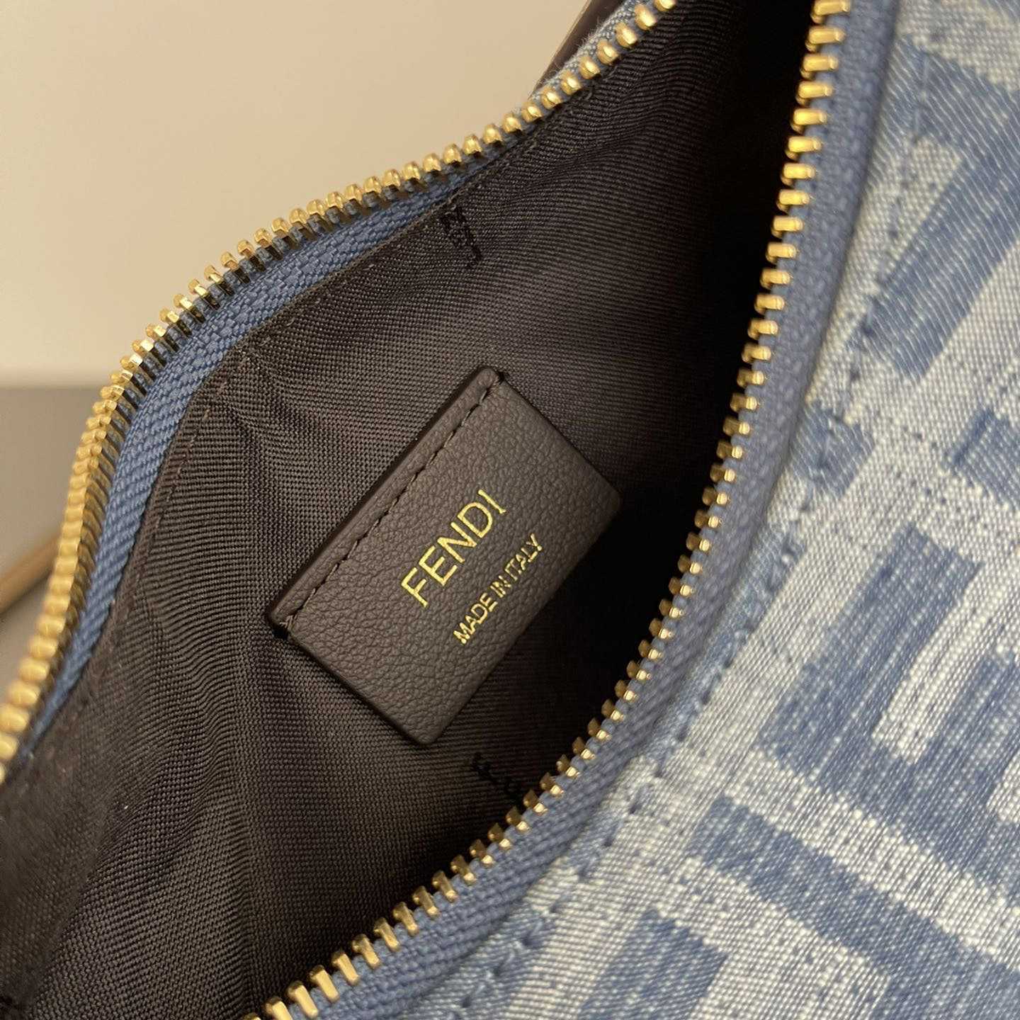 Fendi Women's Blue Graphy Mini Ff Denim & Leather Hobo Bag  - DopestKickz