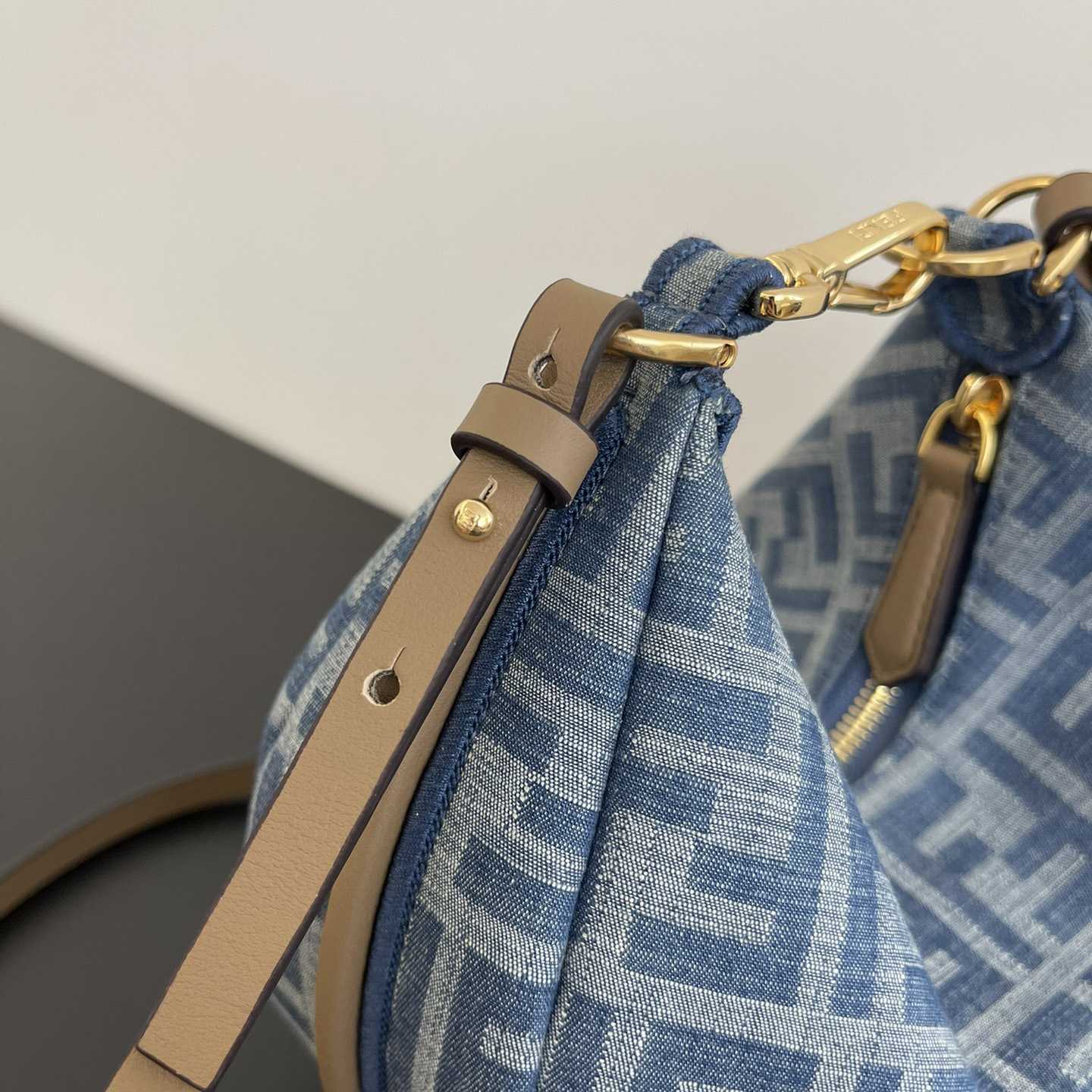 Fendi Women's Blue Graphy Mini Ff Denim & Leather Hobo Bag  - DopestKickz