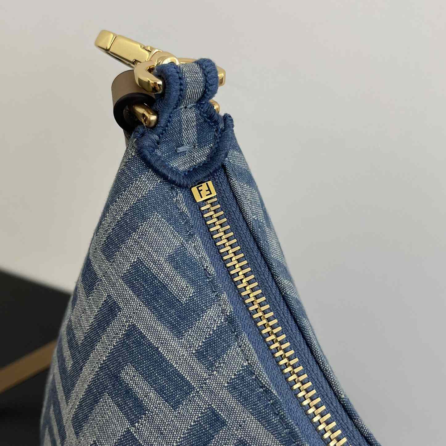 Fendi Women's Blue Graphy Mini Ff Denim & Leather Hobo Bag  - DopestKickz