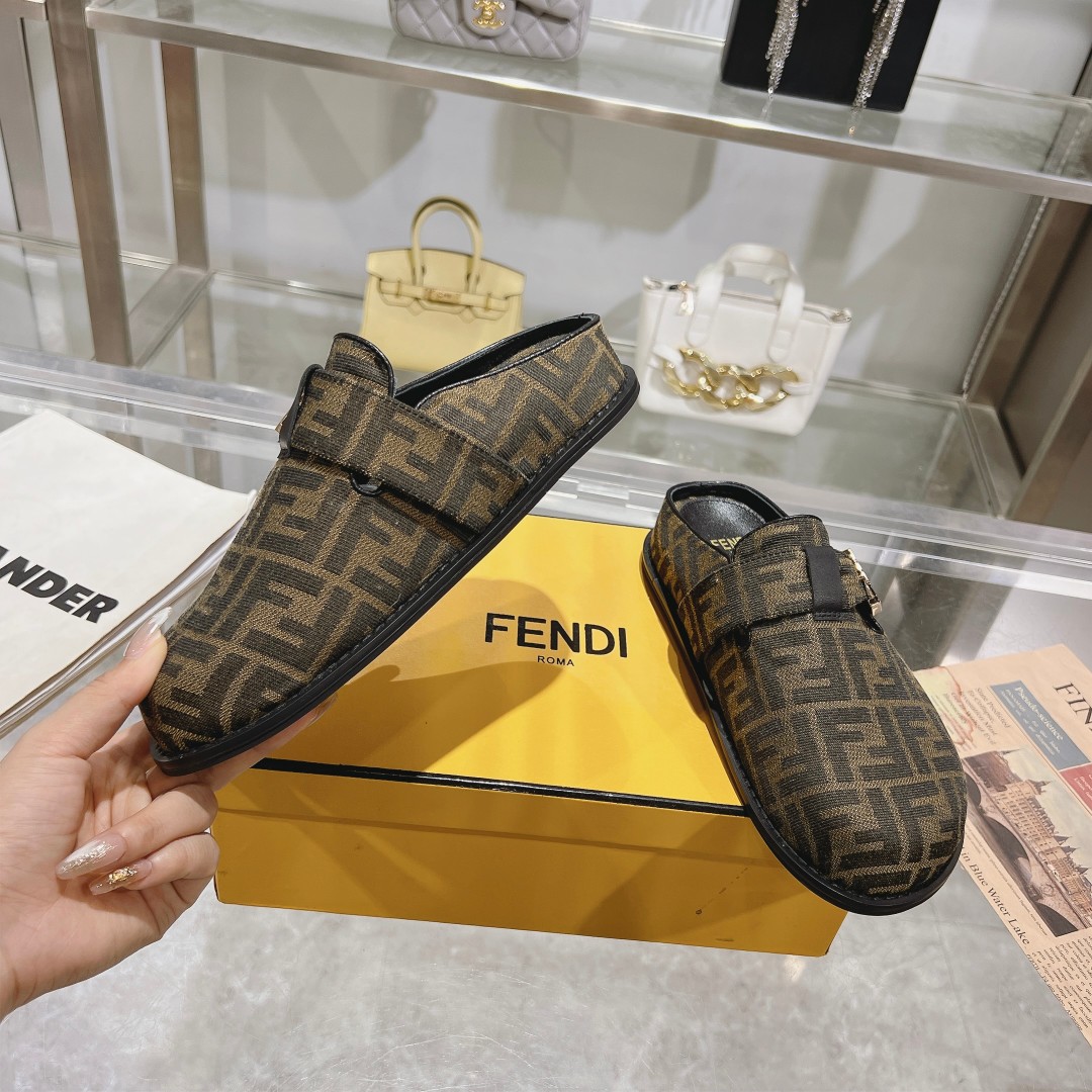 Fendi Feel Brown Fabric Sabots - DopestKickz