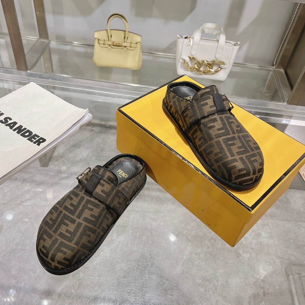 Fendi Feel Brown Fabric Sabots - DopestKickz