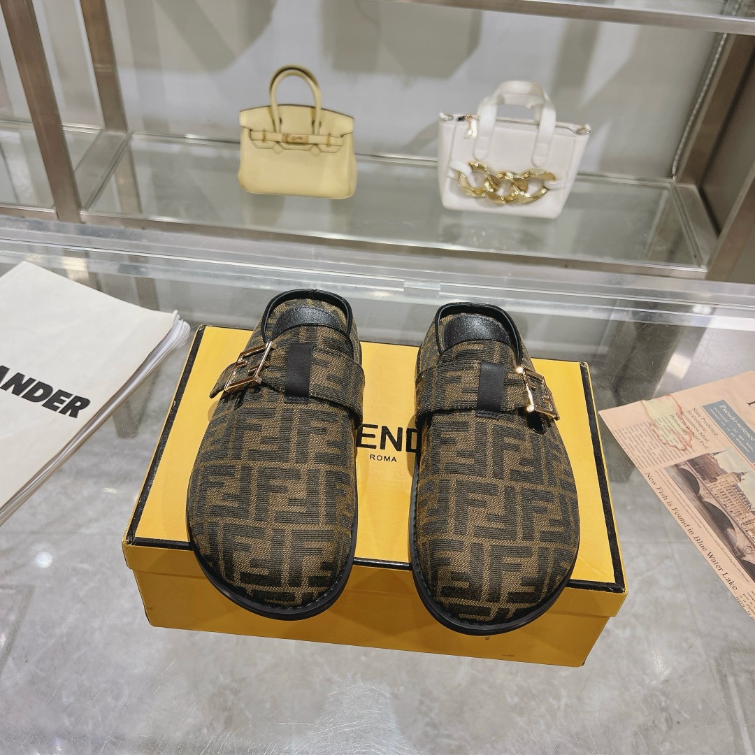 Fendi Feel Brown Fabric Sabots - DopestKickz