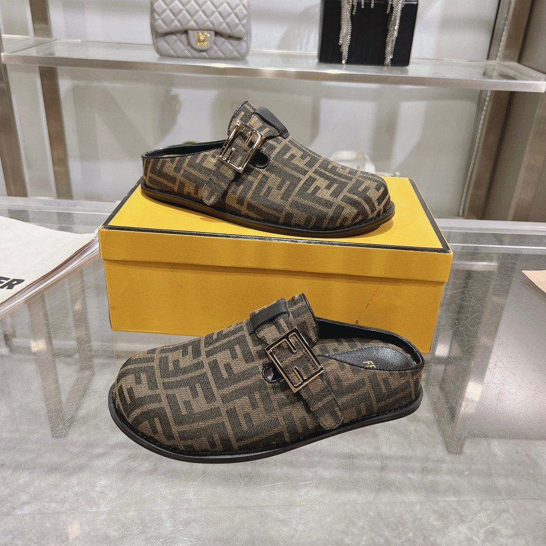 Fendi Feel Brown Fabric Sabots - DopestKickz