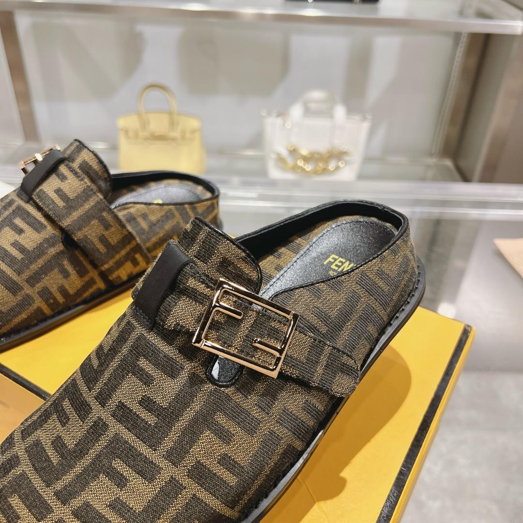 Fendi Feel Brown Fabric Sabots - DopestKickz