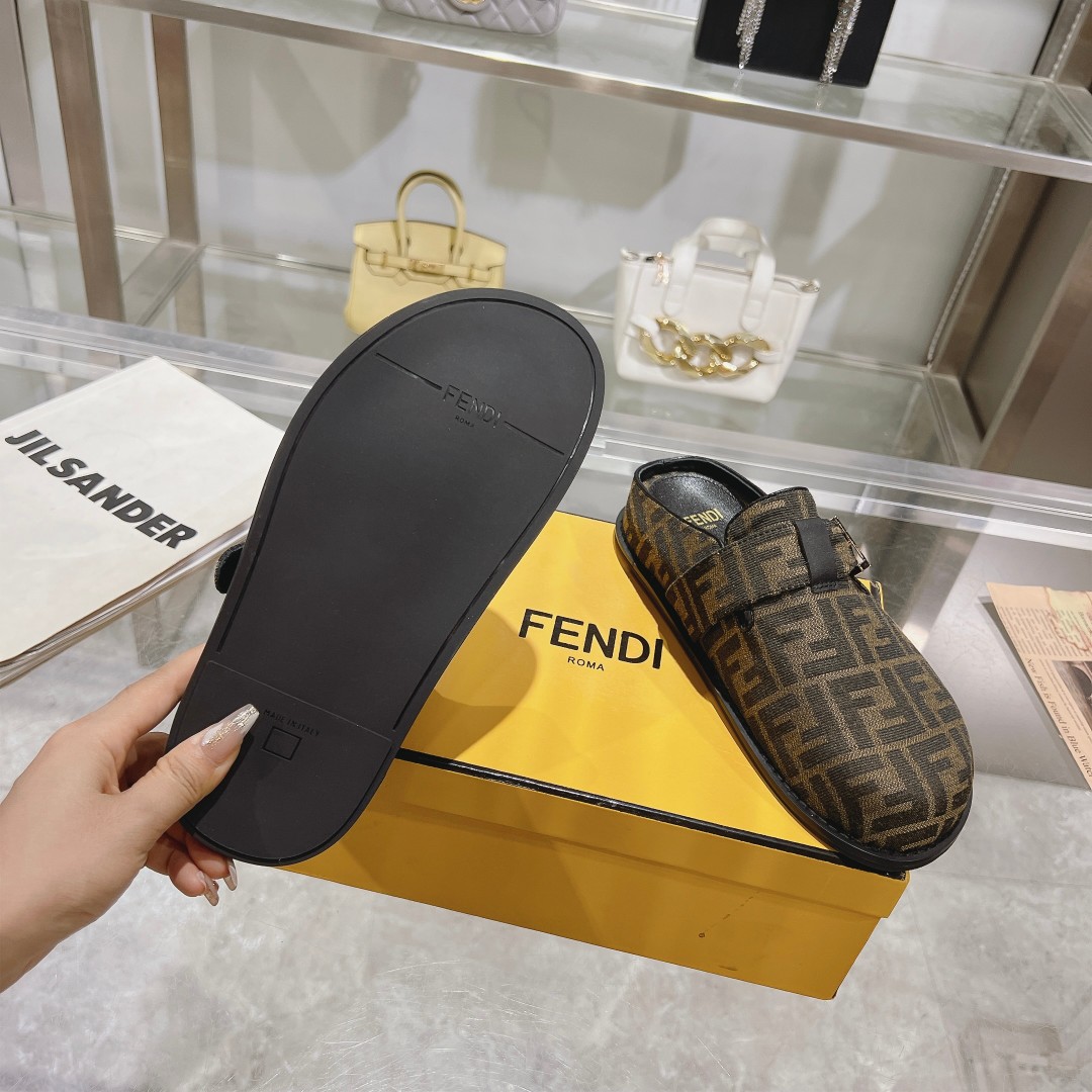 Fendi Feel Brown Fabric Sabots - DopestKickz