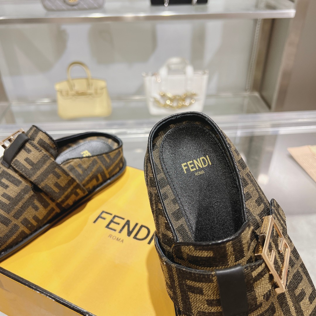Fendi Feel Brown Fabric Sabots - DopestKickz