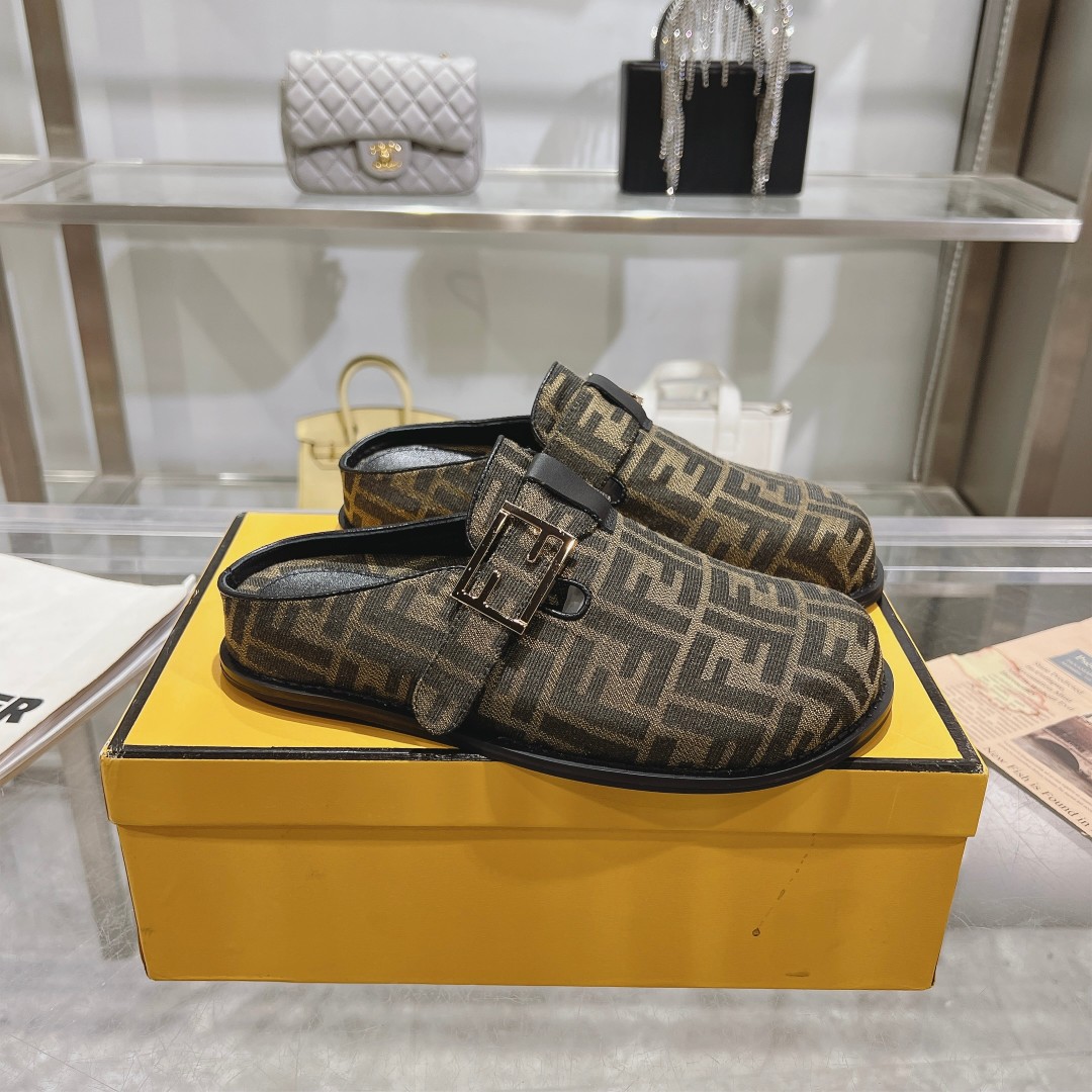 Fendi Feel Brown Fabric Sabots - DopestKickz