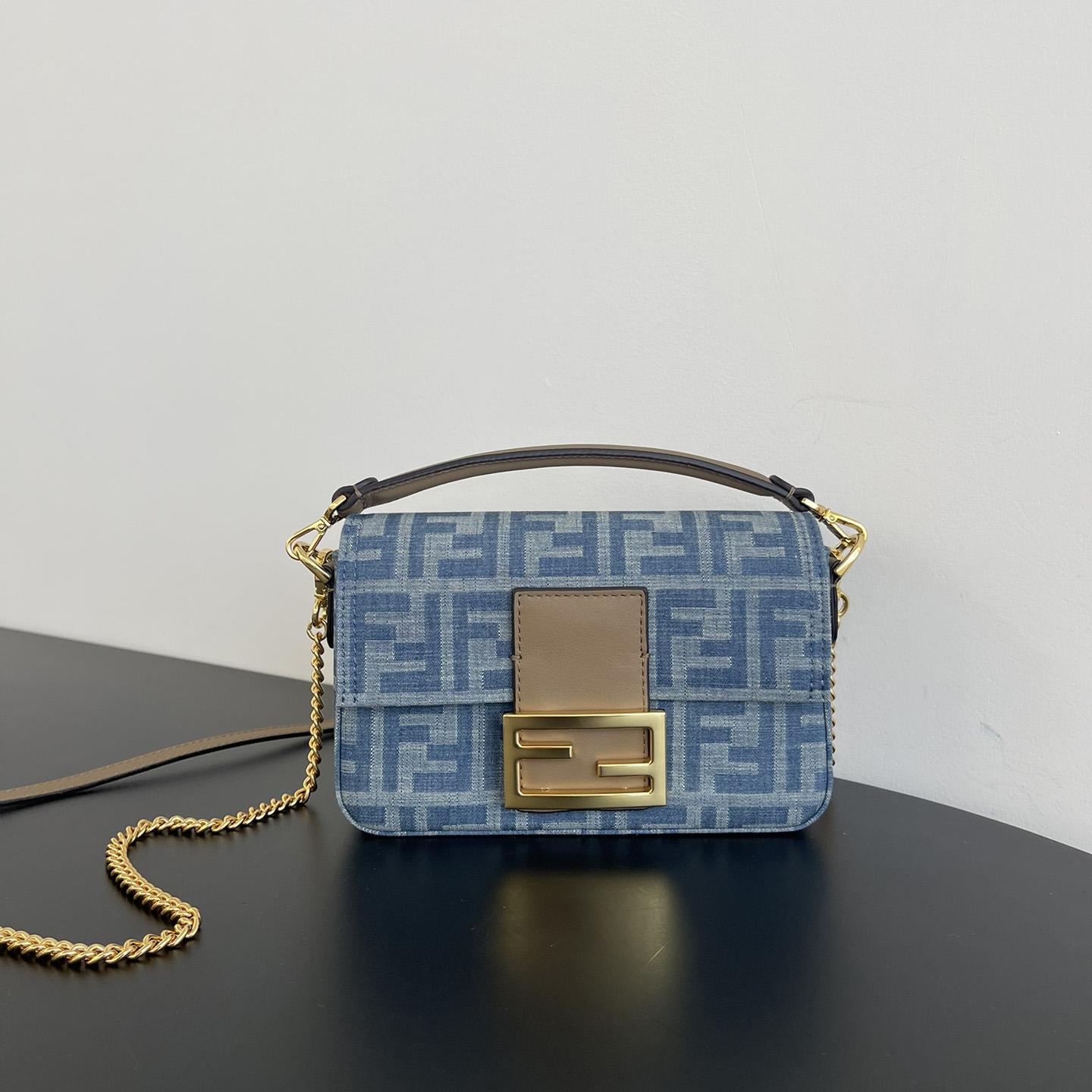 Fendi Baguette Mini Light Blue FF Denim Fabric Bag - DopestKickz