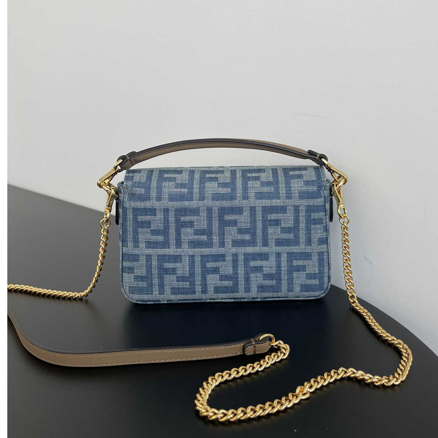 Fendi Baguette Mini Light Blue FF Denim Fabric Bag - DopestKickz