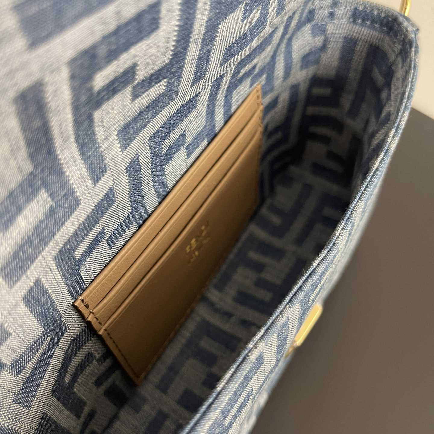 Fendi Baguette Mini Light Blue FF Denim Fabric Bag - DopestKickz