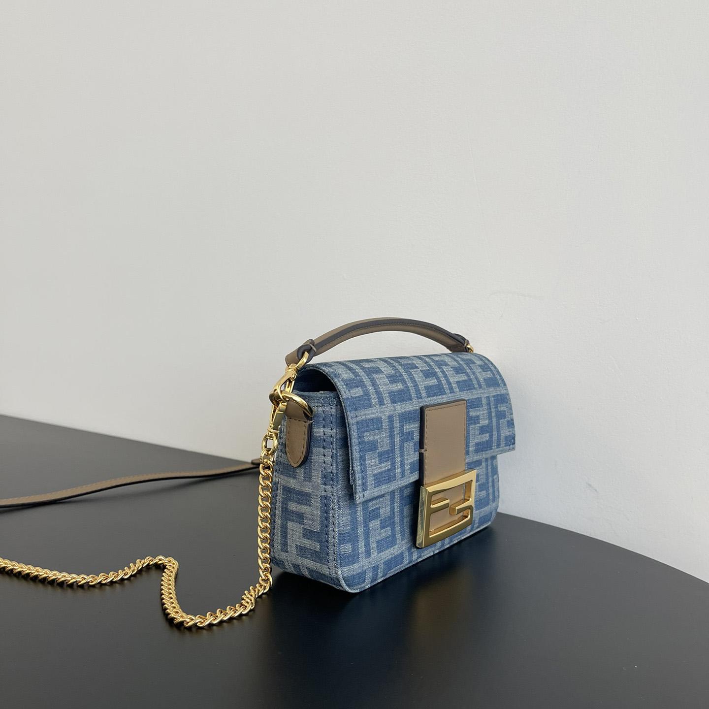 Fendi Baguette Mini Light Blue FF Denim Fabric Bag - DopestKickz