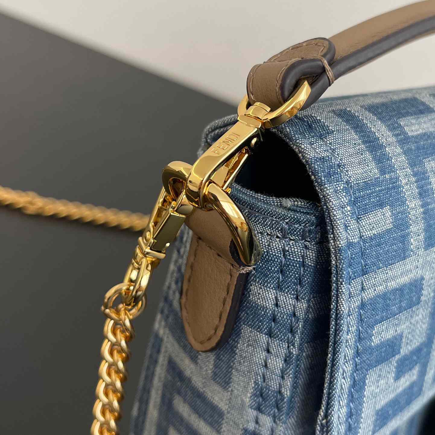 Fendi Baguette Mini Light Blue FF Denim Fabric Bag - DopestKickz