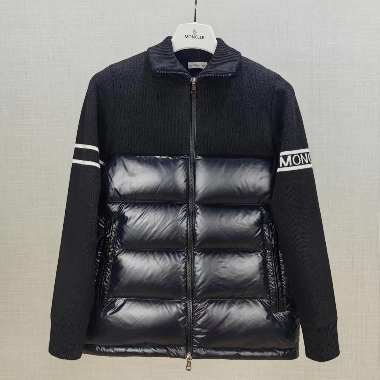 Moncler Navy Paneled Down Cardigan - DopestKickz