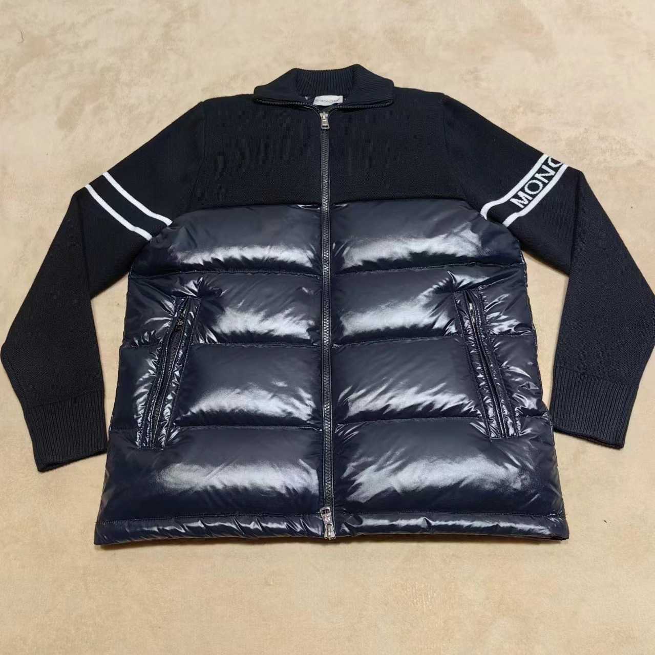 Moncler Navy Paneled Down Cardigan - DopestKickz