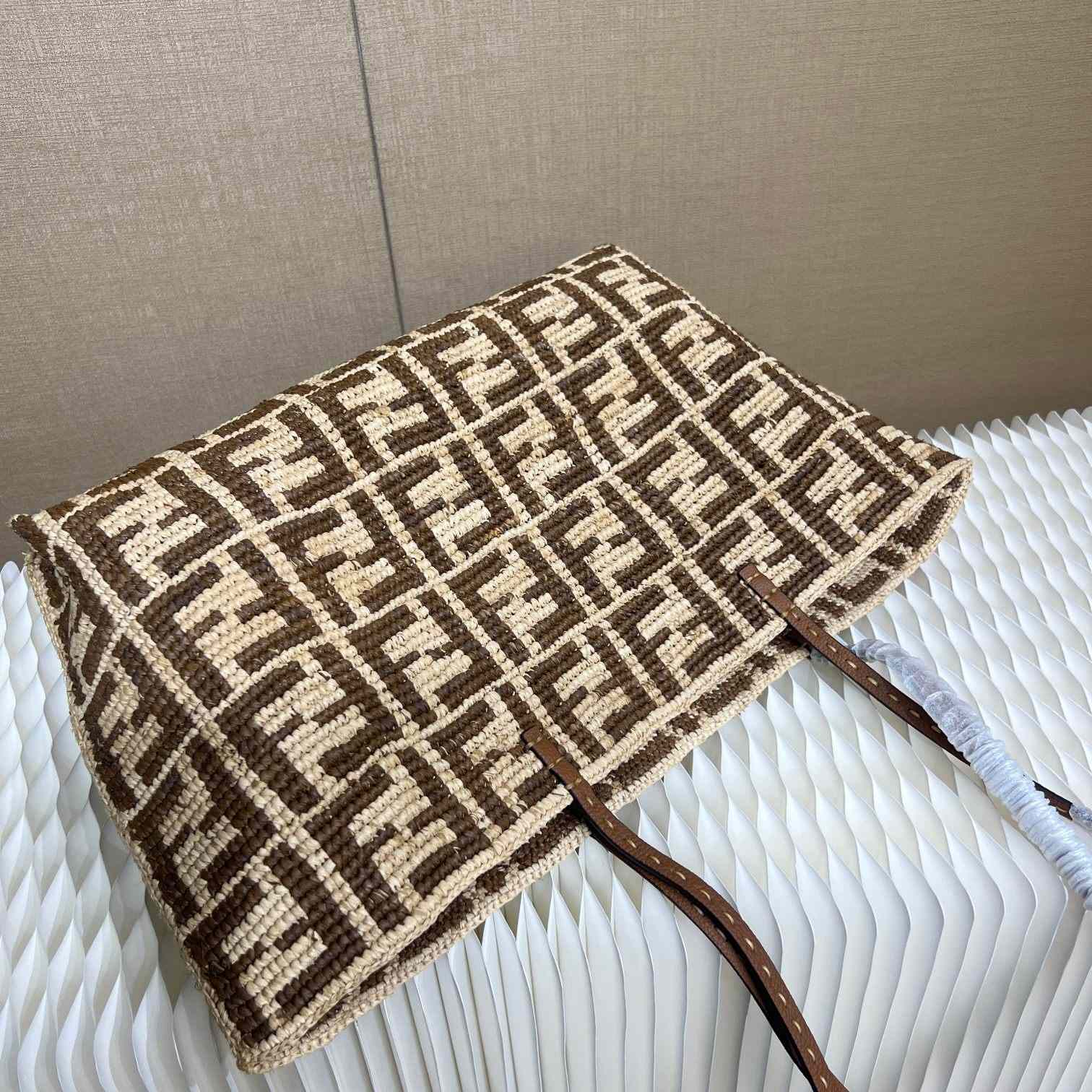 Fendi Roll Brown FF Raffia Crochet Shopper (35-32-19.5cm) - DopestKickz
