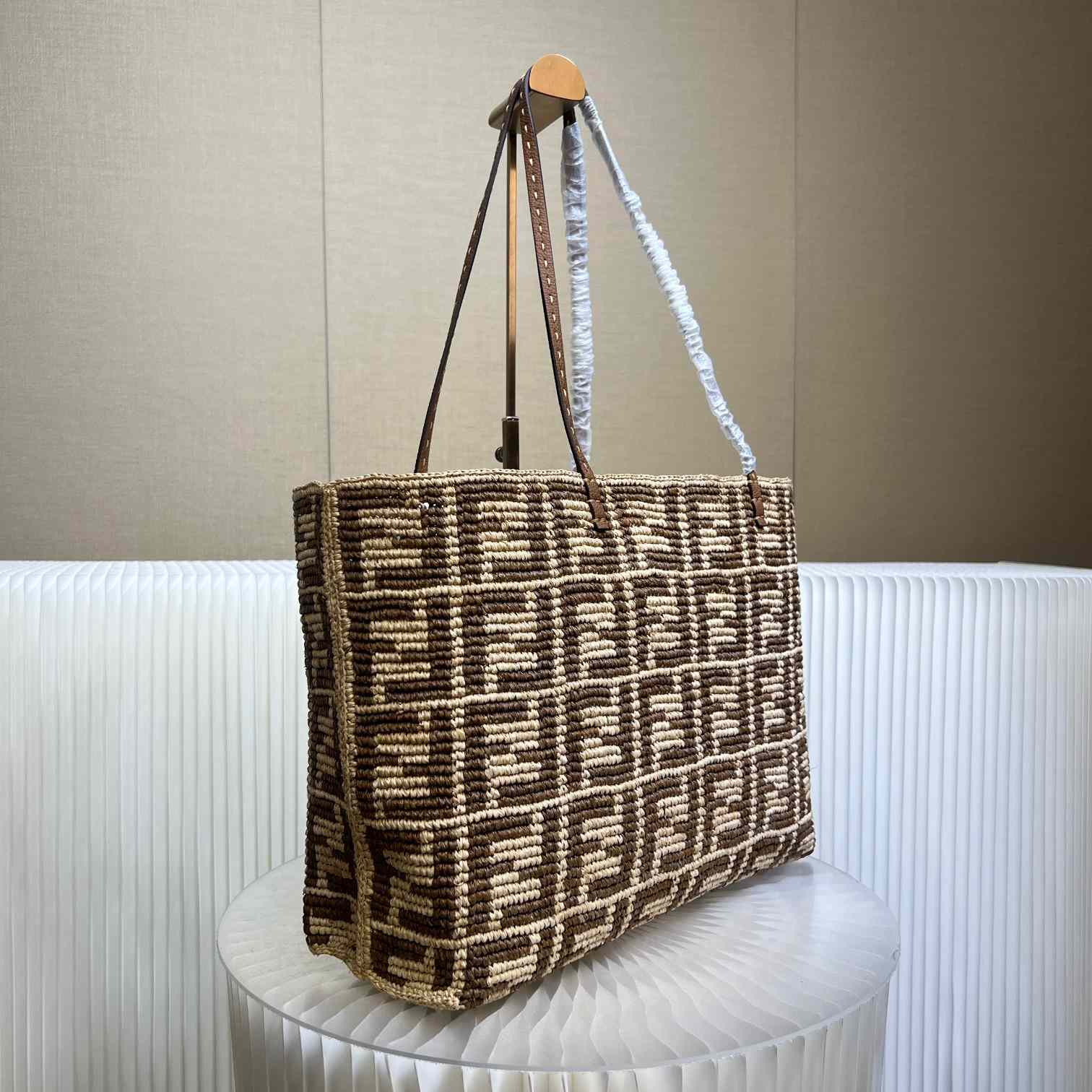 Fendi Roll Brown FF Raffia Crochet Shopper (35-32-19.5cm) - DopestKickz