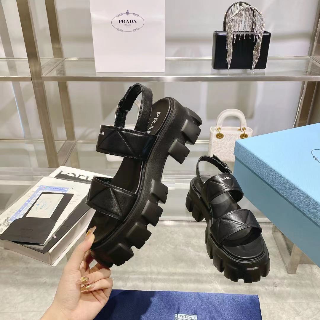 Prada Monolith Leather Platform Sandals - DopestKickz