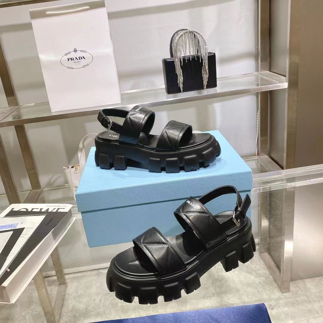 Prada Monolith Leather Platform Sandals - DopestKickz