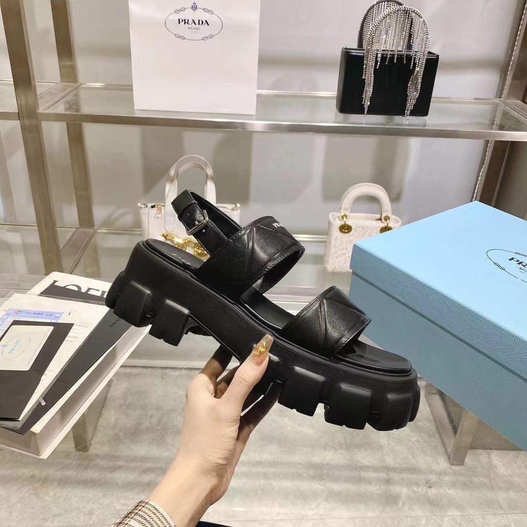 Prada Monolith Leather Platform Sandals - DopestKickz