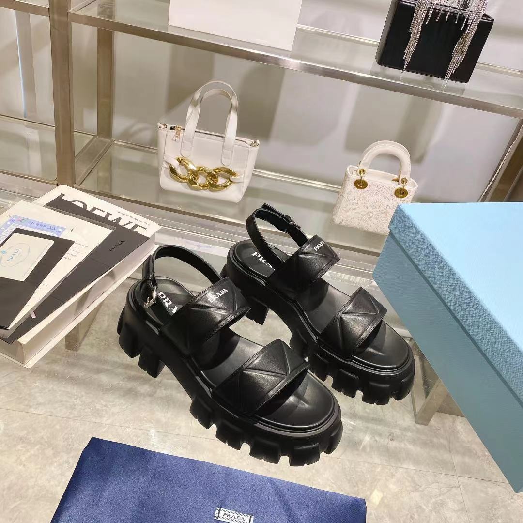 Prada Monolith Leather Platform Sandals - DopestKickz