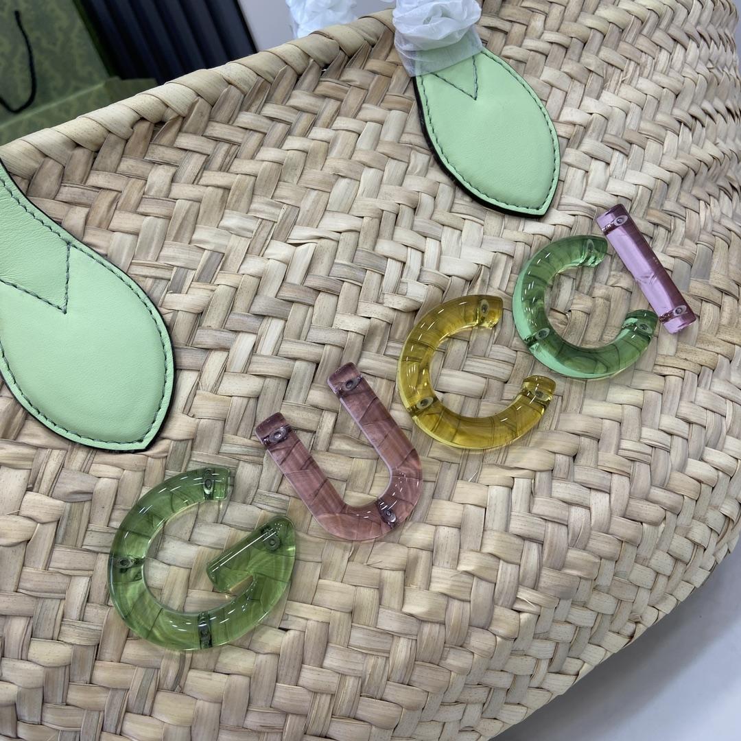 Gucci Small Straw Tote With Gucci Logo - DopestKickz