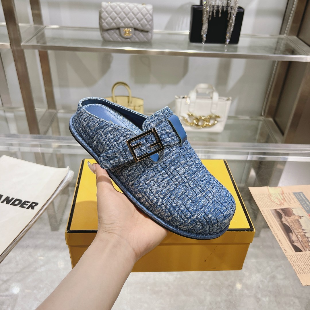 Fendi Feel Blue Denim Mules - DopestKickz