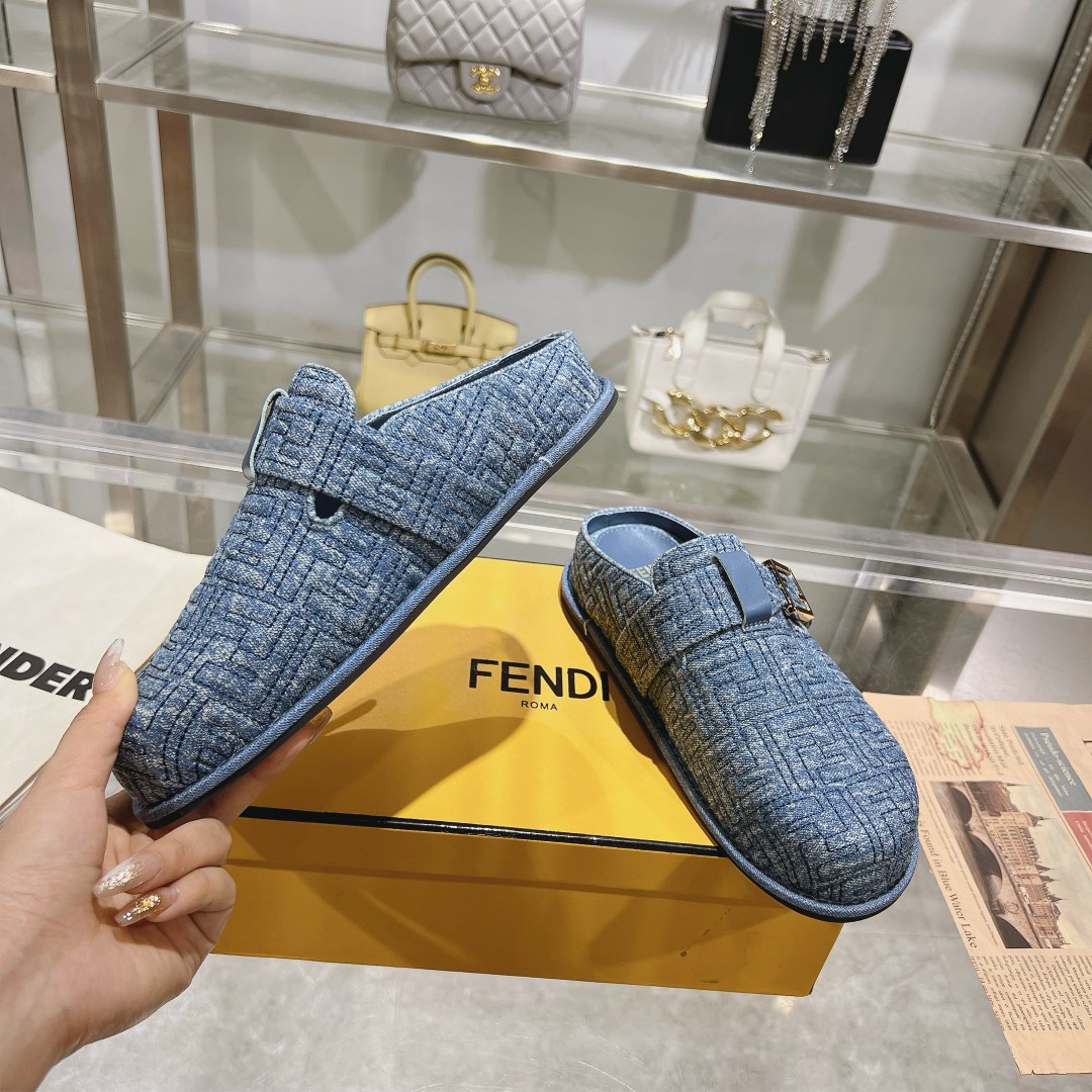 Fendi Feel Blue Denim Mules - DopestKickz