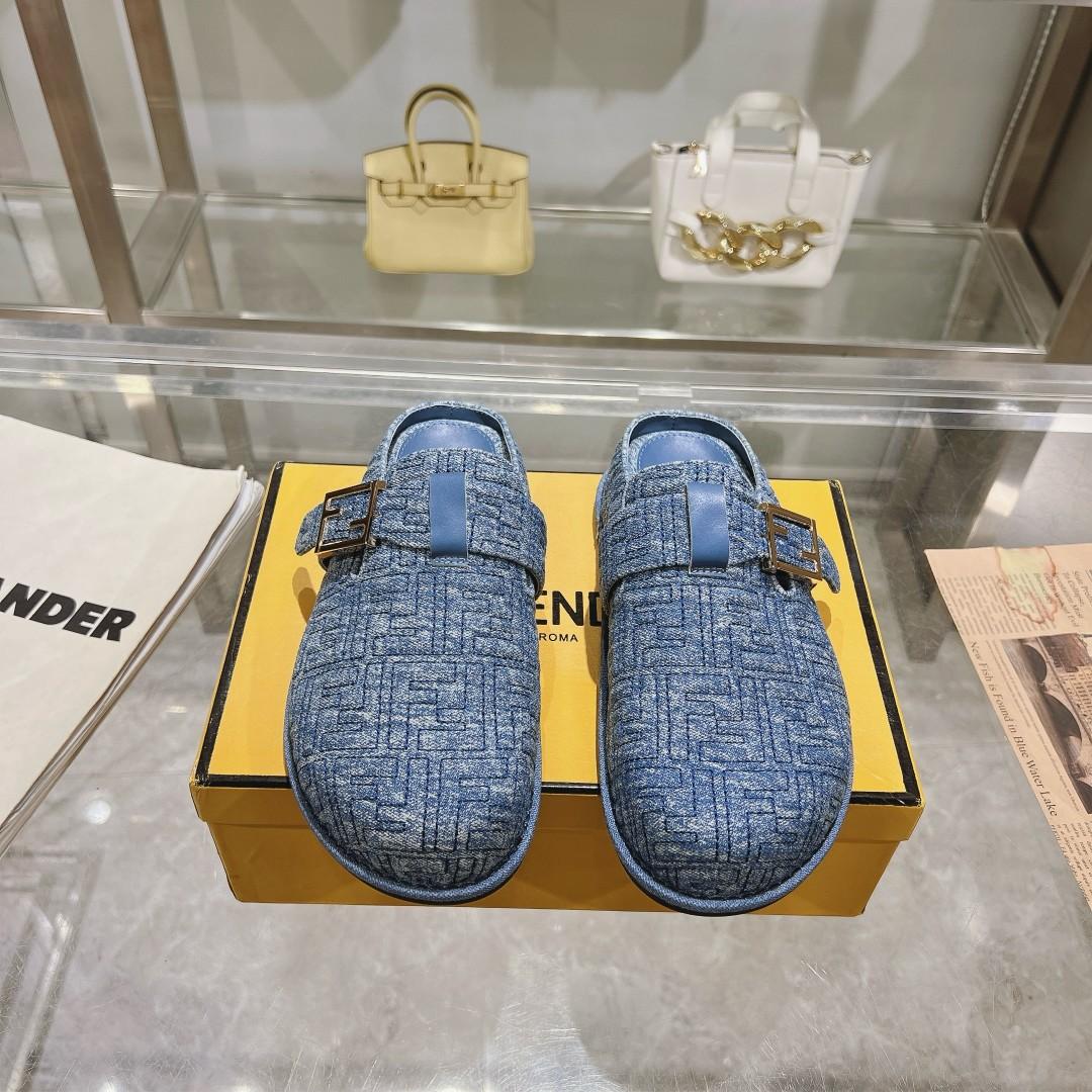 Fendi Feel Blue Denim Mules - DopestKickz